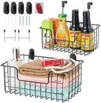 JUNCHU CHERRY Wire Storage Basket 2 Packs, Wall Mounted Kitchen Bathroom, Hanging Cabinet Door Storage Basket, no Drilling, Supporting 2 Types of Hooks, Strong Bearing, Suitable for Home, Black by JUNCHUCHERRY