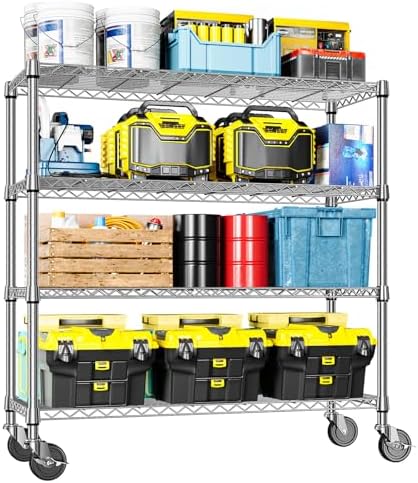 IZEUK 4-Tier Heavy Duty Metal Wire Shelving Unit, Adjustable Storage Rack Organizer for Garage, Kitchen, Office, Pantry, Warehouse (Chrome, 17.7" D x 47.2" W x 59.1" H) by IZEUK