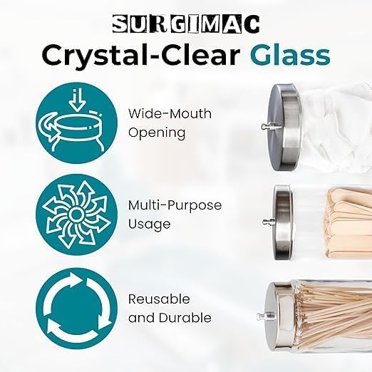 SurgiMac Glass Sundry Jar with Lid, 3 x 7 inch, Clear Storage Container, Compact & Durable, for Cotton Balls & Supplies, Single Jar | 6 Count - Image 3