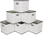Fabric Cubby Storage Bins,13x13x13 Inches,Cube Organizer Bin Foldable Storage Boxes with Dual Handles Fabric Organizer Box and collapsible Storage basket,Set of 6,White grid by Yunkeeper