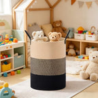 100L Extra Large Tall Cotton Rope Laundry Basket with Handle, Brown & Black - Image 6