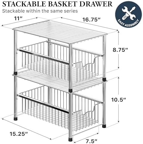 Simple Houseware Chrome Metal Stackable Storage Rack, 16.75 in L x 10.8 in W x 10.25 in H - Image 2