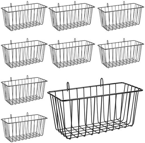 10 PCS Wire Baskets Wall Grid Panel Hanging Wire Basket Hanging Wall Baskets No Drilling Wall Hanging Baskets Grid Wall Storage Basket for Kitchen Bathroom Home Decor Supplies Large by Oungy