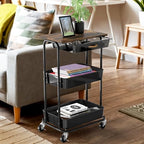 Simple Houseware 3-Tier Utility Cart with Drawer & Wood Top, Rustic Brown - Image 3