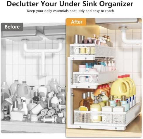 3-Tier Under Sink Organizer, Slide Out Drawer Rack, White, 1 Pack - Image 5