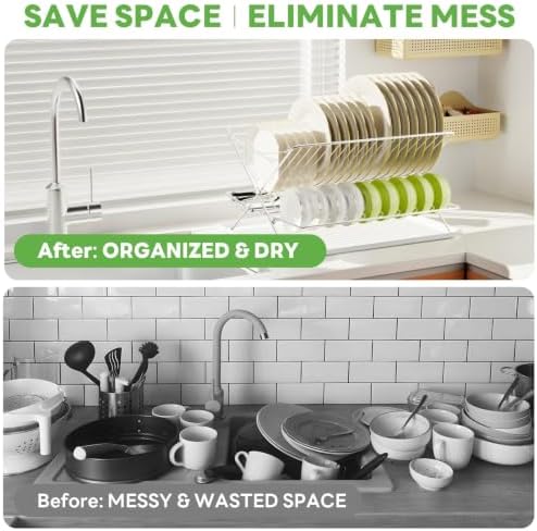 Stainless Steel Foldable Dish Drying Rack, 3 Tier Large Capacity Collapsible Folding Dish Drainer with Drainboard for Kitchen Counter (Upgraded) - Image 6