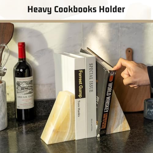 Marble Bookend for Heavy Books, Decorative Bookends for Shelves, Durable and Heavy-Duty Book End for Hardback Book & CDS, Unique Stopper & Holder, Green Onyx, Set of 2 - Image 5