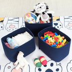 MINTWOOD Design 3-Pack Decorative Woven Storage Baskets for Shelves, Cube Bin Box for Organizing Books, Shoes, Dog Toys, Pantry Closet and Living Room Organizer, Navy Blue - Image 5