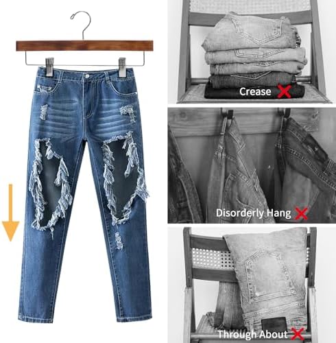 Nature Smile Deluxe Wooden Pants Hangers, Retro Pack of 28 - Image 4