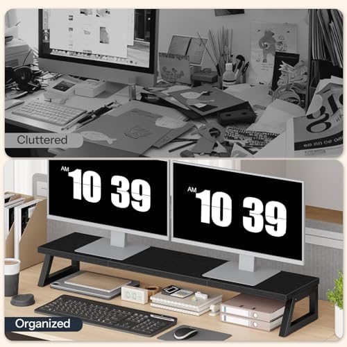 HOOBRO Dual Monitor Stand Riser, 39 Inch Large Computer Monitor Stand for 2 Monitors, Computer Monitor Riser, Desk Shelf Organizer for Office Desk, Accessories, Black BB121CJ01 - Image 7