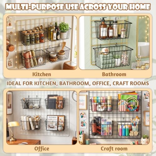10 PCS Wire Baskets Wall Grid Panel Hanging Wire Basket Hanging Wall Baskets No Drilling Wall Hanging Baskets Grid Wall Storage Basket for Kitchen Bathroom Home Decor Supplies Large - Image 5