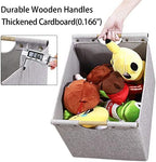 HOONEX Large Foldable Storage Bins, Linen Fabric, 2 Pack, with Wooden Carry Handles and Sturdy Heavy Cardboard, for Home, Office, Car, Nursery, Light Grey - Image 2