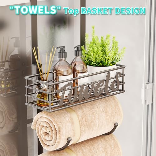 HapiRm Towel Racks for Bathroom Storage - 9 Tier Over The Door & Wall Mount Rolled Towel Storage Organizer Holder with Metal Shelf Basket for Small Bathroom, Camper, Rv - Patented - Image 3
