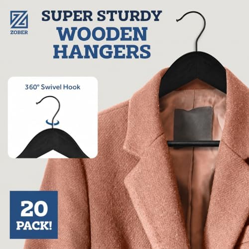 Zober Wooden Hangers 20 Pack, Heavy Duty Clothes Hangers, Non Slip, Vintage - Image 2