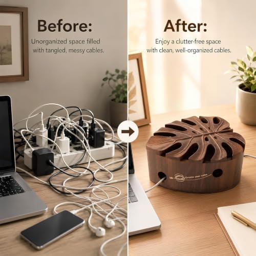 Acacia Wood Cable Management Box, Wooden Hider & Organizer for Power Strip - Image 3