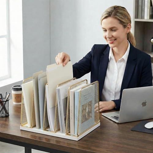5-Section Vertical File Organizer for Desk, Gold - Image 4