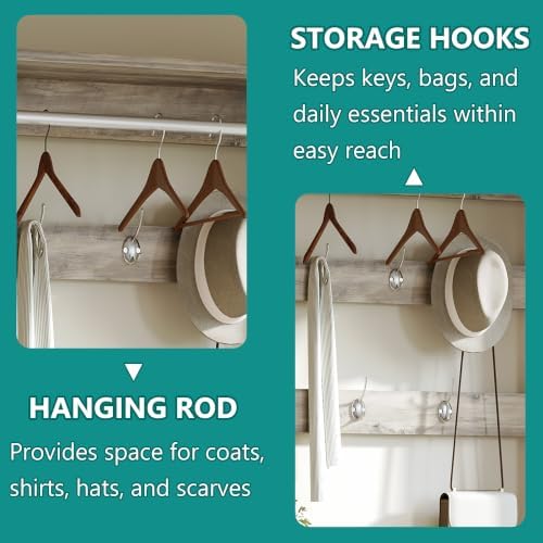 Shoe Cabinet for Entryway with 3 Flip Drawers, Grey Tall Wood Shoe Storage Cabinet with Coat Rack, Narrow Hidden Slim Freestanding Shoe Rack Organizer, 2 in 1 Hall Tree for Living Room, Hallway - Image 4