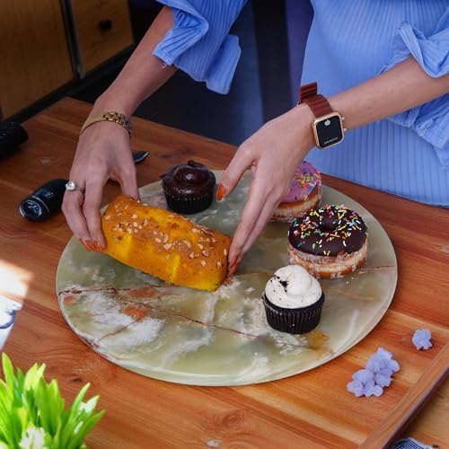 Marble Lazy Susan, Natural Marble Round Tray Turntable Cake Stand, 16" Lazy Susan Cheese Board with Silent Rotating for Serving, Table Display, Cupcake (Green) - Image 6
