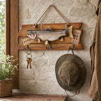 huulmood Mounted Fish Wall Plaque with 3 Hooks, Wooden fish Key Holder by HUULMOOD