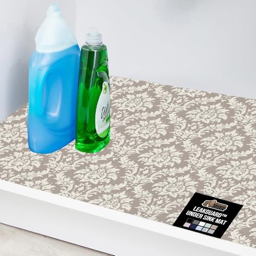 GORILLA GRIP LeakGuard Under Sink Mat for Cabinet, 24x60 Damask Taupe Cream by GorillaGrip