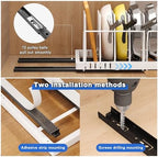 Mustorn Pots and Pans Organizer Under Cabinet, 21.6" Deep Pull Out Pot Lid Organizer Holder with Guardrail Adhesive Pot and Pan Holder Rack with 10 Adjustable Dividers-1 Pack(White) - Image 4