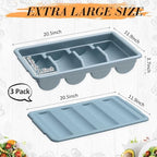 Maxdot 3 Pcs 20.5 x 11.9 x 3.7 Inch Silverware Organizer with Lid, Commercial 4-compartment Restaurant Kitchen Cutlery Tray, Plastic Silverware Storage Container, Condiments Holder (Grayish Blue) - Image 2