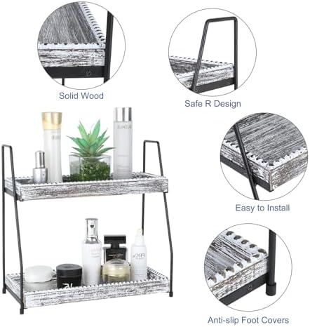 Gurfuy Bathroom Vanity Organizer 2-Tier Wood Countertop Storage Counter Shelf for Makeup Skincare Perfume Jewelry Tray Spice Rack White - Image 3