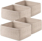 OIAHOMY 4 Pack 14.17 * 11.02 * 6.3IN Storage Baskets for Organizing Shelves, Woven Rope Baskets for Organizing Books, Clothes, Decorative Basket for Living Room, Nursery, Bedroom, Gift Basket, Brown by MasterofSpaceOptimization