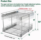 DINDON 2 Tier Pull Out Cabinet Organizer (14" W X 18" D), Double Tier Wire Basket Slide Out Shelf Storage for Kitchen Base Cabinet Organization ​for Kitchen, Pantry, Bathroom, Chrome - Image 2