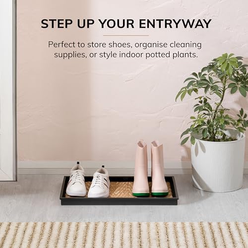 Anji Mountain Heavy Duty Waterproof Rubber Shoe Storage Mat Organizer/Boot Storage Multi Use for Entryway with Coir, Tan and Khaki Insert, Fits 2 Pair (24.5" Wide) - Image 2