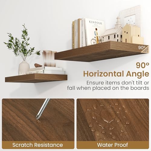 Fun Memories 72 Inch Long Floating Shelves for Wall, 72x9.3 Large Floating Shelf for Bedroom, Kitchen, Bathroom, Wall Mounted Rustic Wood Shelves with Invisible Bracket for Books, Decor, Walnut - Image 5