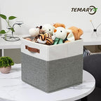 Temary Storage Cubes 12x12 Fabric Cube Storage Bins Foldable Storage Baskets with Handles, Decorative Storage Boxes for Organizing, Home, Office, Nursery, Shelf, Closet (White & Grey, 12 x 12 x 12) - Image 2