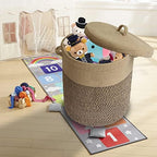 Extra Large Storage Basket with Lid 60L, 16"Wx18"H Woven Laundry Hamper Basket with Handle, Jute Rope Wicker Basket Blankets Pillows Storage in Living Room Baby Nursery, Jute/Black Mix includes Lid - Image 2