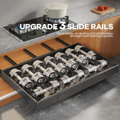 Seinloes 2 Pack Pull Out Cabinet Organizer for Wide Cabinets,Expandable 20.4"-30.4" Width,5 Slide Rails Slide Out Drawers With Raising Pad for Framed Cabinets,No Drill Roll Out Shelves 21" Deep,Black - Image 7