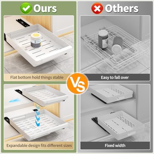 DOMNIU Pull Out Cabinet Organizers Expandable,White,16.9"Depth,4 Pack - Image 5