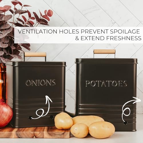 Beautiful Potato and Onion Storage Container Set - Food Safe Metal Bins - Image 6