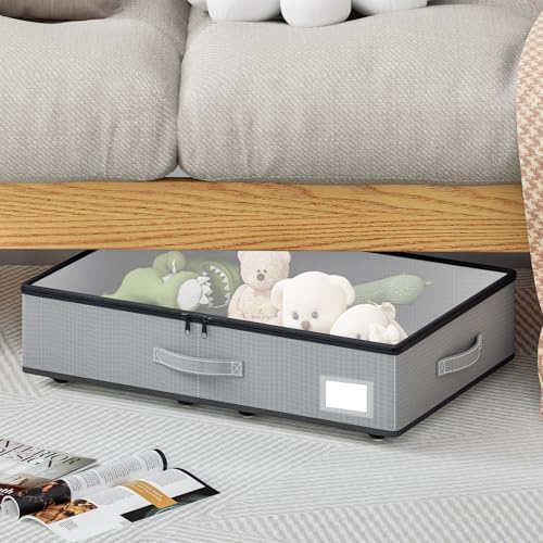 EE-RoomWorld Under Bed Storage with Wheels, No Assemble Required 5.5 inches height grey under bed storage bins,Low Profile Rolling Underbed Shoe Storage containers，dorm underbed storage drawers - Image 5
