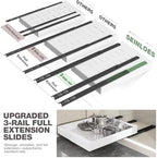 Seinloes 2 Pack Pull Out Cabinet Organizer 24" Deep,Full Extension 3 Slide Rails Slide Out Drawers With Raising Pad for Framed Cabinets,Expandable Width (12.3"-20.5"),No Drill Roll Out Shelf,White - Image 3