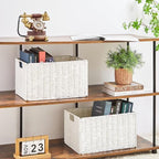 Vagusicc Wicker Storage Basket, Set of 2 Hand-Woven Paper Rope Wicker Basket, Large Storage Baskets for Organizing, Foldable Large Cube Storage Organizer Bins for Shelves (White) - Image 3