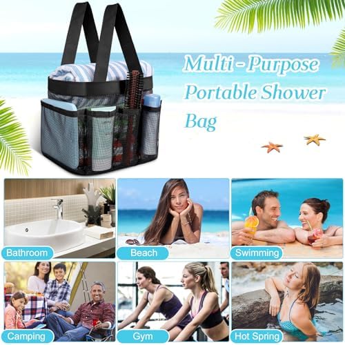 8 Packs Large Mesh Shower Caddy with 8 Pocket and Handle, Black - Image 6