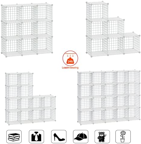 HUBSON Wire Cube Storage Organizer, Book/Toy/Craft/Potted Plants and petCloset Organizers and Storage Shelves, 9-Cube Freely Combinable Metal Grids Storage Shelf,White Plus Iron - Image 4