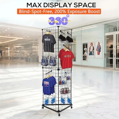 Triangular Gridwall Panel Display Stand, 3-Sided Grid Tower with Base and Casters, 2'x5.5' Floorstanding Wire Grid Rack, Black - Image 3
