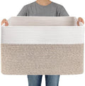 JMvicyroam 65L Large Woven Cotton Rope Blanket Basket, White&Oatmeal by JMvicyroam