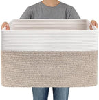 JMvicyroam 65L Large Woven Cotton Rope Blanket Basket, White&Oatmeal by JMvicyroam