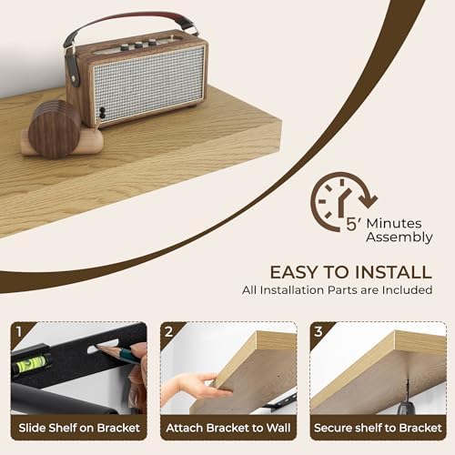 RICHFOCUS 72Inch Floating Shelves for Wall 1Pack, Oak, 8" Deep - Image 6