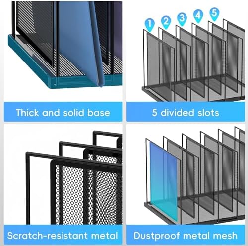 File Organizer for Desk, 5-Section Vertical File Sorter, Paper Holder Organizer Standing Metal File Folder for Office Home Classroom, Black 2 PACK - Image 5