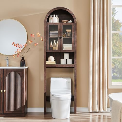IFGET Arched Over The Toilet Storage Cabinet with Acrylic Doors,Dark Walnut - Image 3