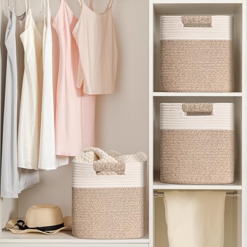 12 Inch Storage Cubes, 3 Pack Cube Storage Bins for Organizing, Cotton Rope Woven Baskets for Shelves, Bathroom, Kids Room, Closets, Baby Nursery - Image 6