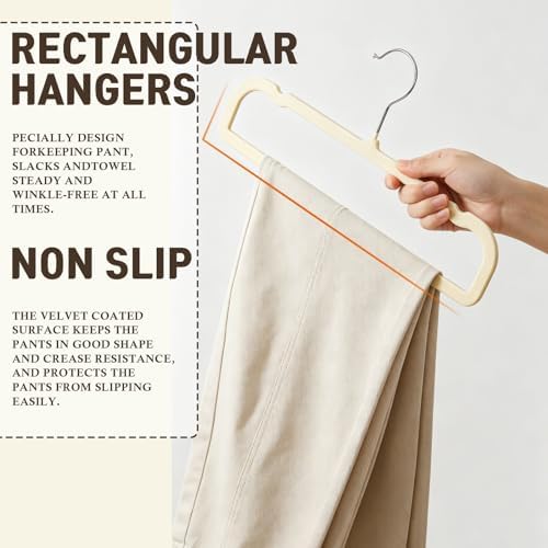 Pants Hangers Non Slip - 20 Pack Velvet Hangers for Closet - Thin Space Saving Clothes Hanger - Strong, Durable, Perchas Terciopelo with 360° Rotatable Hook for Jean, Tank Top, Bra, Shorts (Beige) - Image 4