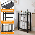 Black Freestanding Toilet Paper Holder Stand with Shelf and Storage, All-in-One Bathroom Tissue Roll Dispenser with Extra Space for Toilet Rolls, Wet Wipes, Phones, Tablets and Magazines - Image 2